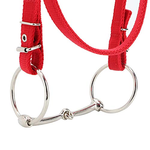 Taidda Horse Bridle,Red Horse Bridle Adjustable Horse Bridle Rein Harness Headstalls Durable Wear-Resisting with Soft Cushion Double Check Design 